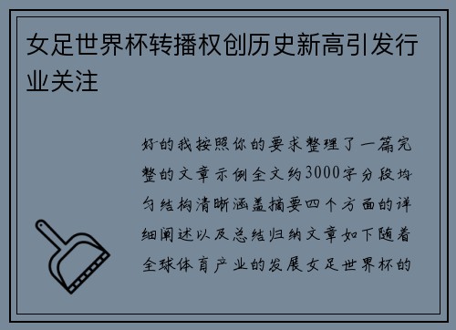 女足世界杯转播权创历史新高引发行业关注